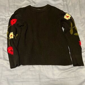 Women’s small black Lucky Brand sweater with flower embroidery